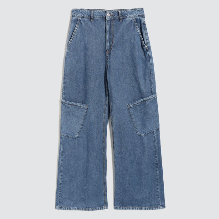 Jeans Wide Leg Cargo, AzulMedio, hi-res