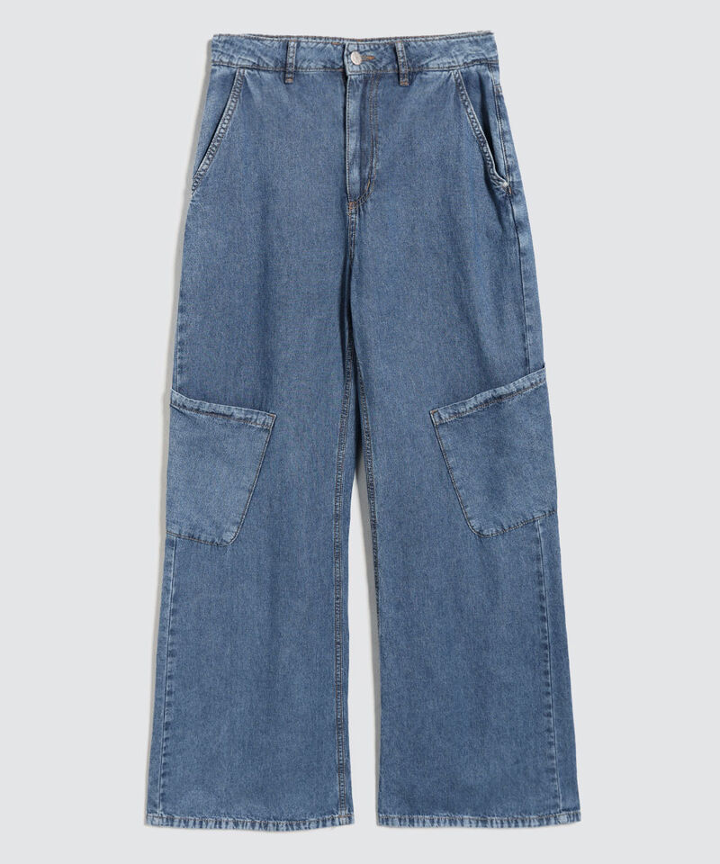 Jeans Wide Leg Cargo, AzulMedio, hi-res