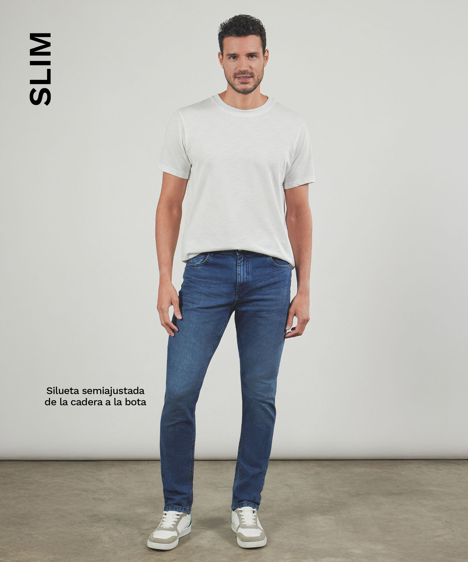 Jean Slim Con Desgastes, Azul, hi-res