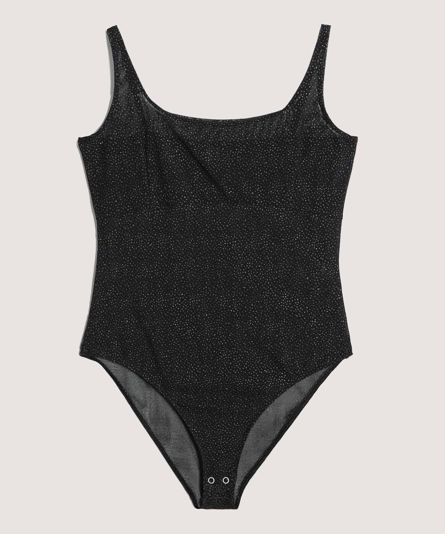 Body Brillante con Escote Cuadrado, Negro, hi-res