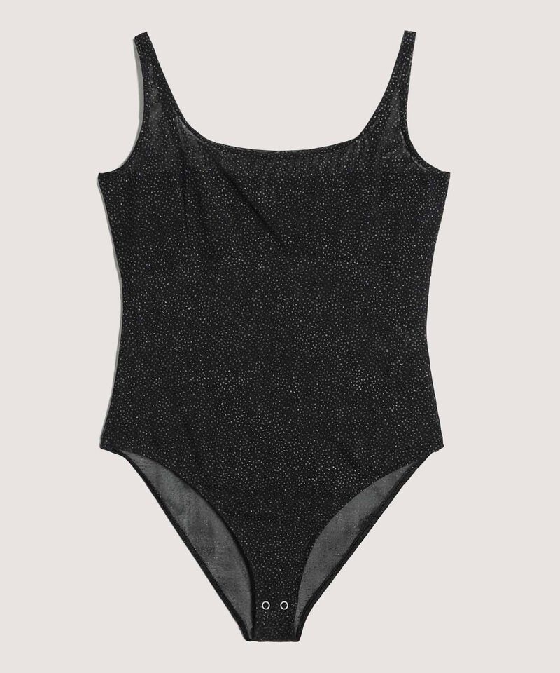 Body Brillante con Escote Cuadrado, Negro, hi-res