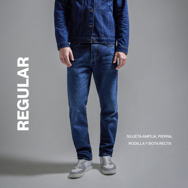 Jeans Regular Tono Medio, Azul, hi-res