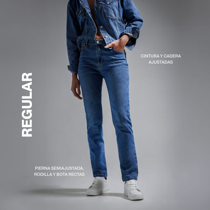 Jeans Regular Para Mujer, Azul1, hi-res