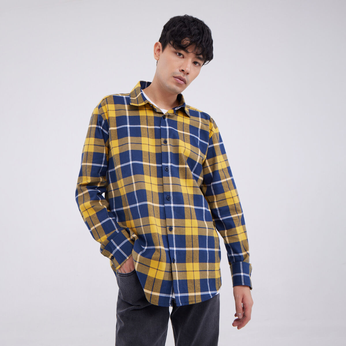 Camisa leñadora amarilla clearance